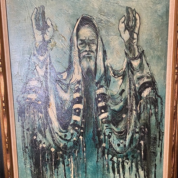 Vintage Rabbi oil painting